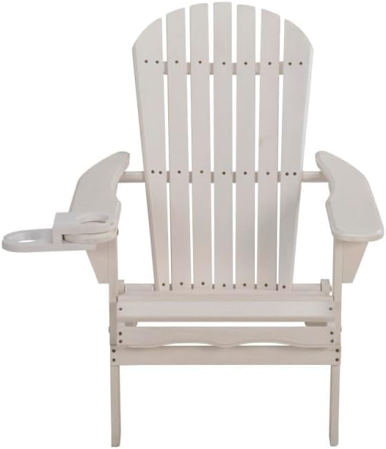 35 x 32 x 28 in. Foldable Adirondack Chair with Cup Holder White
