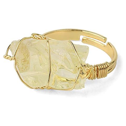 Chakra Crystal Ring Raw Ore Simple Personality Adjustable Metal Meditation Healing Yoga Calm Worry Stone Gift Jewelry (Citrine) Cover