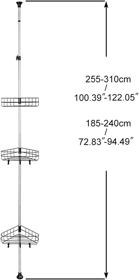 Diagram illustrating the full height ranges of the shower caddy.