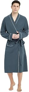 U2SKIIN Mens Cotton Robes, Lightweight Bathrobe with Hood, Soft Cotton Spa Robe for Men