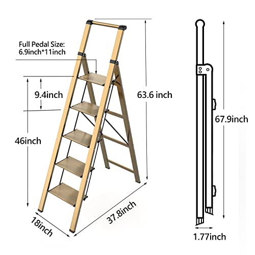 Image of 5 Step Ladder with Handrail,Champagne Gold