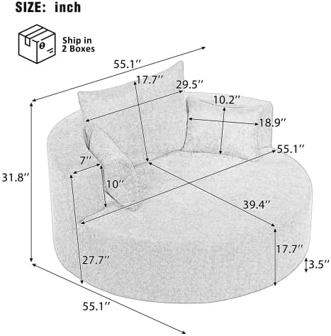 Sillón Giro 360° Tela Chenille con 3 Cojines - Gris miniatura 2