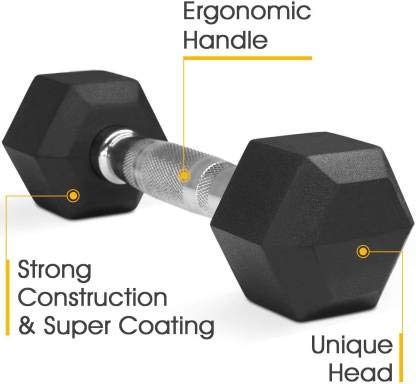 KIRARO Set of 2.5Kg x2pcs Fixed Weight Rubber Coated Cast Iron Hexagonal Dumbbell for Home/Commercial Gym (5Kg) 1