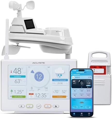 AcuRite Iris Wireless Weather Station with HD Direct-to-Wi-Fi Display, Lightning Sensor, Indoor/Outdoor Temperature and Humidity, Wind Speed/Direction, Rain Gauge, and Barometer (01532M), White