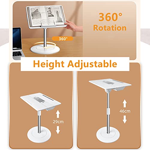 Soarchick Book Stand For Reading Height Angle Adjustable Book Holder 360° Rotating Base&Page Clips Upright Desktop&Floor Stand Tray Table For Tablet Laptop Cookbook Textbook Sheet Music, Hands Free #TOP3