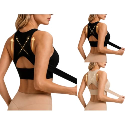 Women's Front Closure Posture Crossback Wireless Soft Push Up Bra Black