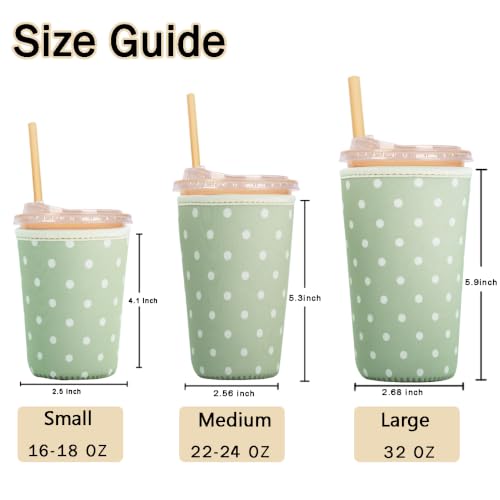 Image of Reusable Insulated Sleeve for Iced Coffee Cup, 3-Pack Coffee Neoprene Drink Sleeve for Cold & Hot Drinks, Beverage Holder for Iced Coffee (Sage Dots)