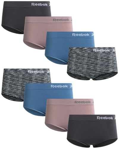 Reebok Women's Briefs Underwear - 8 Pack Seamless Stretch Performance High Cut or Boy Shorts Panties for Women (Sizes: S-XL)