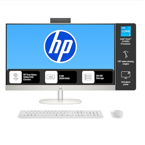 Image of HP AIO, 13th Gen Intel Core i3-1315U,(8GB DDR4,512GB SSD) 300 nits, Anti-Glare, 23.8inch(60.5cm) FHD, Win11, M365, Office24, Shell White, 5.27kg, FHD IR Camera w /Privacy Shutter, 24-cr0901in /cr0905in