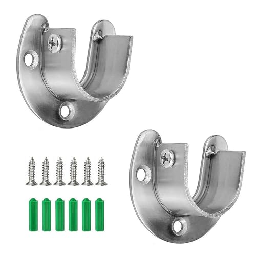 2 Pack Wardrobe Rail Support Brackets and Pole Fittings for Shower Curtain (25mm/0.98 In)