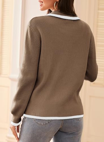 Dokotoo Sweaters for Women Fashion Long Sleeve Lapel Collar V Neck Casual Knit Color Block Pullover Sweater Jumpers Tops4