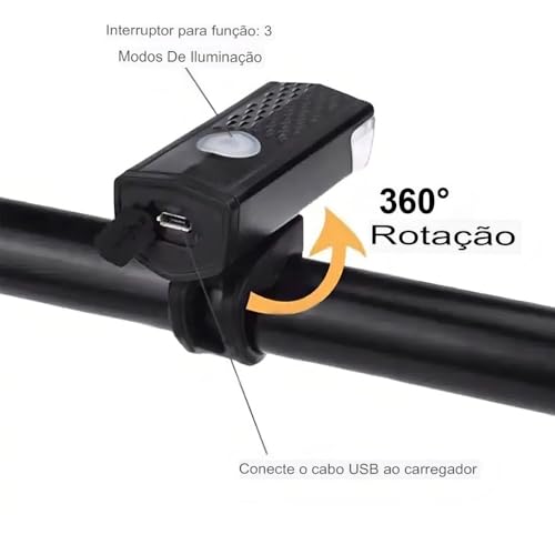 Kit Lanterna e Farol para Bicicleta Conjunto de Iluminação LED Resistente à Água com 3 Modos de Ilum