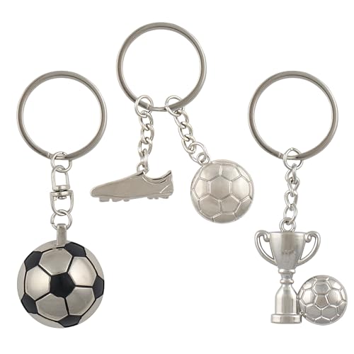 VIQWYIC 3 Porta Llaves de Fútbol para Coche, Colgante Decorativo de Campo de Fútbol, Llavero con Junta Tórica, Plata, M