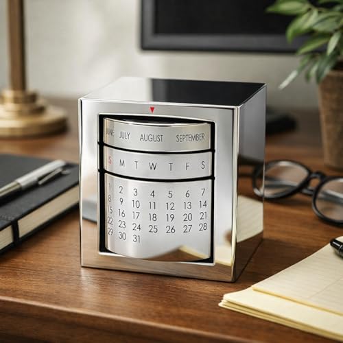Image of ZAHEPA Stainless Steel Perpetual Desk Calendar, Reusable Rotating Metal Block Calendar for Office Table & Home Decor, Stylish Gift for Professionals, Students & Corporate New Year Gifting (Silver)