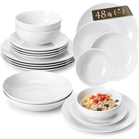 MALACASA 48-Piece White Dinner Set for 12 Cover