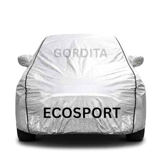 Image of Waterproof Car Body Cover for Ecosport All Weather Protection Comes with Inner Cotton Lining & Triple Stitched with Mirror & Antenna Pocket Belt & Elastic Fit Metallic Silver with Black Piping2