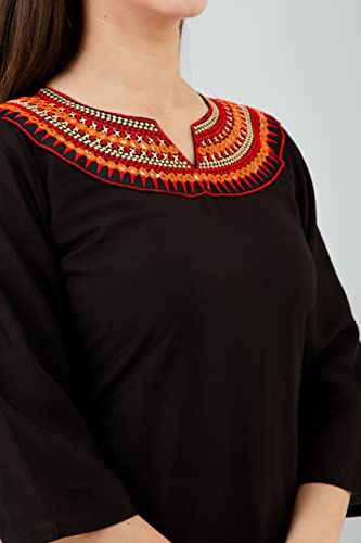 Image of Women's Rayon Embroidery Work Short Top | Short Kurti for Women | Embroidered Straight Rayon Kurta | Tunic Tops for Women