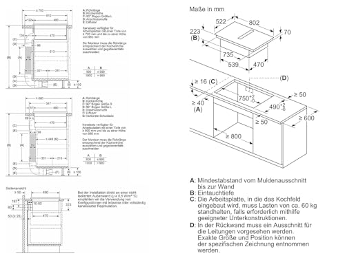 Siemens ED811BS16E iQ300 Plaque de cuisson avec hotte aspirante (induction), 80 cm, sans cadre, noire, affleurante, touchControl, powerBoost. Augmente la puissance des différentes zones à induction