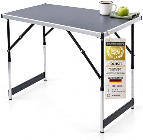 Klapptisch Mehrzweck-Tisch höhenverstellbar – Campingtisch 100x60 cm | 100x60 cm, 4 Höhen 72/79/86/93 cm, nur Beine klappbar, bis 30 kg