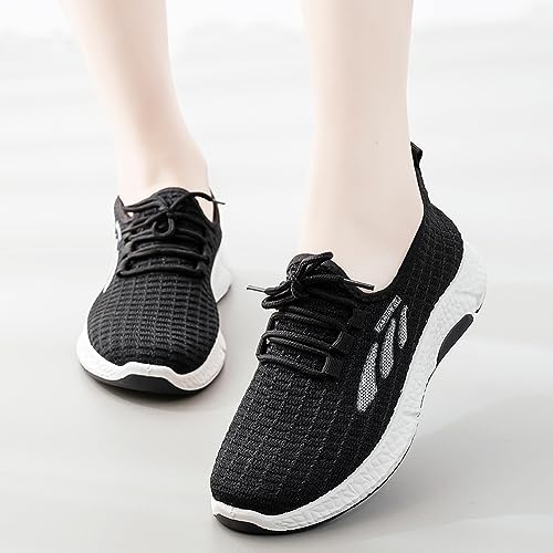 Domary Tênis de tricô leve para mulheres Tênis de caminhada respirável Sapatos de corrida casuais co