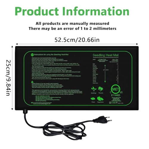 Leikurvo Heizmatte Pflanzen, Wärmematte für Sämling Germination und Haustier, 21W Heizmatte mit Thermostat, Reptil Dragon Temperatur Schnelle Erwärmung, Sicher und Langlebig 25 * 52,5cm