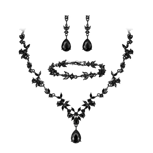 BriLove Wedding Jewelry Set for Women Bride, Y-Necklace Tennis Bracelet Dangle Earrings Crystal Teardrop Marquise Cluster for Bridal Bridesmaid