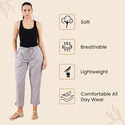 Image of Happy Bunny Parallel Pants for Women 100% Cotton Ankle Length Trousers Regular Fit with Elastic Drawstring Stylish & Pockets Casual Formal Wear for Office & Home