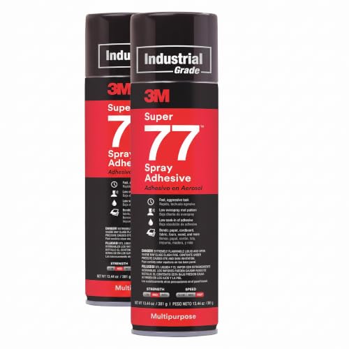 3M Super 77 Multipurpose Permanent Spray Adhesive Glue, Paper, Cardboard, Fabric, Plastic, Metal, Wood, Net Wt 13.44 oz (Pack of 2)