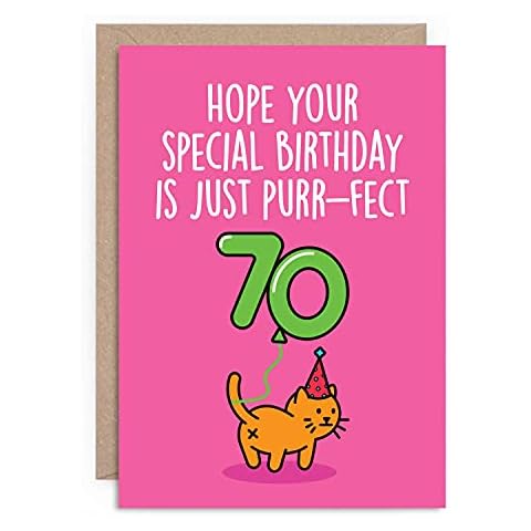 Birthday Card 70th Funny Cat Husband Wife Mum Dad Grandfather Grandmother Animal Happy Greeting For Him Her Joke LOL SPECIAL BIRTHDAY JUST PURR-FECT Cover