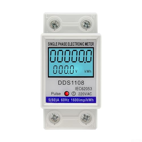 Aetluxery Medidor de energía digital LCD monofásico DDS1108, consumo de energía eléctrica montado en riel DIN con pantalla multifunción para medición de corriente de voltaje, (B)
