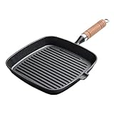 HYPIQQ Sartén de Plancha de Hierro Fundido, Sartén Antiadherente de pretemporada para Todos los Tipos de encimeras, Sartén de Plancha para inducción y Placas de Gas.,Negro,24cm