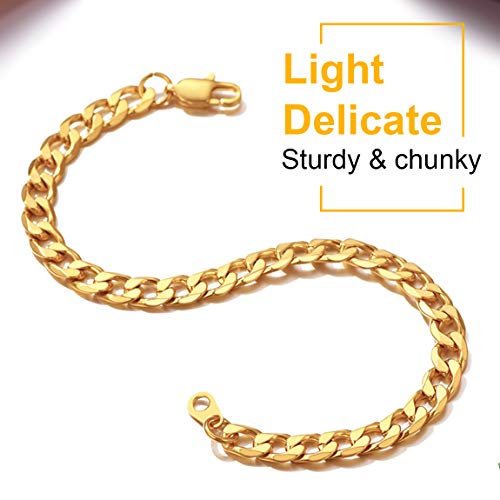 Gold Chain Bracelet For Men Wrist Bracelets 6Mm 8.3Inch Stainless Cuban Link Bracelet #TOP2