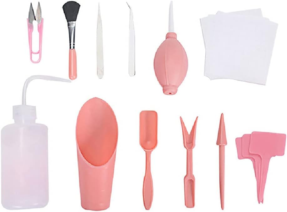 Miniature Gardening Tools Kit, 12 PCS Mini Garden Hand Tools Succulent Tools Set Suitable For Indoor Outdoor Plant, Garden Care, Beginner Friendly (Pink)