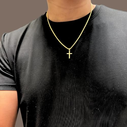 14K Solid Gold Small Cross Pendant with 2mm Wheat Chain Timeless Elegance for Men, Women, and Teens (20")3