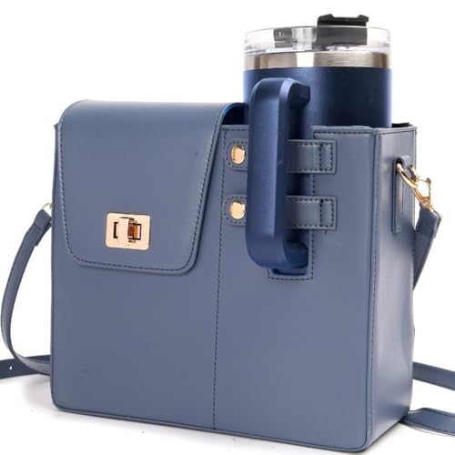 Outdoor Water Cup Storage Bag, Portable Cups Purses, Leather Water Bottle Bag, Reusable Cup Carrier, Sports Water Bottle Holder Holder, for Most Water Bottles, Blue