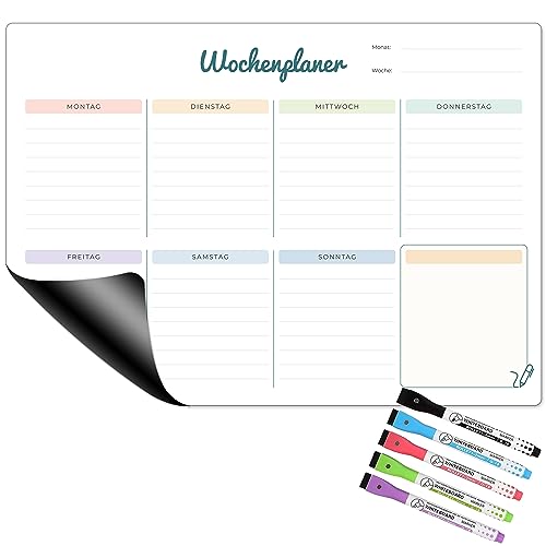 FRUITPRINTS I Planificador semanal magnético borrable, incluye 5 rotuladores blancos de colores, DIN A3
