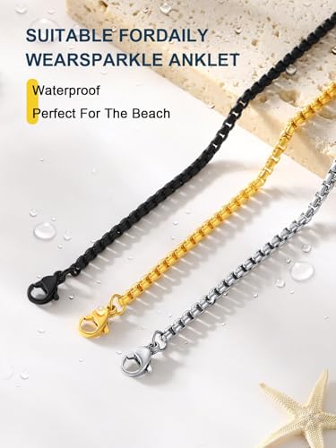 Image of ChainsPro Resizable Anklet Chain for Women Men, Figaro /Wheat /Twist Rope /Cuban Foot Bracelet-Strong with Good Clasp-18K Gold Plated(Send Gift Box)