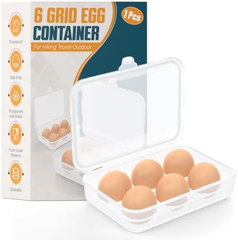 ZPU Egg Holder Camping, 1Pcs 6 Grid Egg Container, Plastic Egg Carrier for Camping Picnic Travel Outdoor Refrigerator Kitchen, Protective Egg Storage Case, Clear White