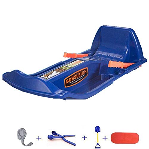 SLHLAWWE Kinder Schneeschlitten Winter Outdoor Rodel Mit Bremsen Erwachsene Kinder Downhill Pull Sledge Grass Ski Board Verdickter Plastikschlitten Mit Seil(Color:Blau) Cover