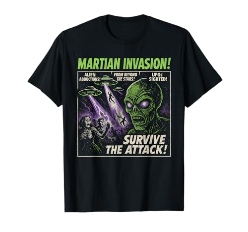 Martian Invasion Alien Movie Poster Vintage Halloween T-Shirt
