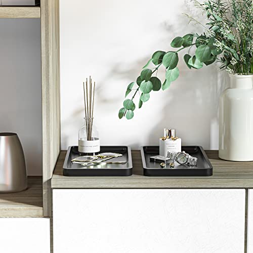Image of Weenson Bathroom Vanity Trays for Countertop Toiletries Decor Candle Perfume Makeup, Kitchen Tray for Soap Dispenser Spice Salt Oil, Black Tray for Toilet Tank Nightstand Coffee Set of 2