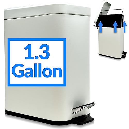 Reli. Small Trash Can with Lid, 1.3 Gallon (5 Liter) | Stainless Steel (White) | Small Bathroom Trash Can | Step Pedal Garbage Bin with Removable Bucket, Kitchen | Rectangular Metal Bin by Reli. - Used condition - US$17.20