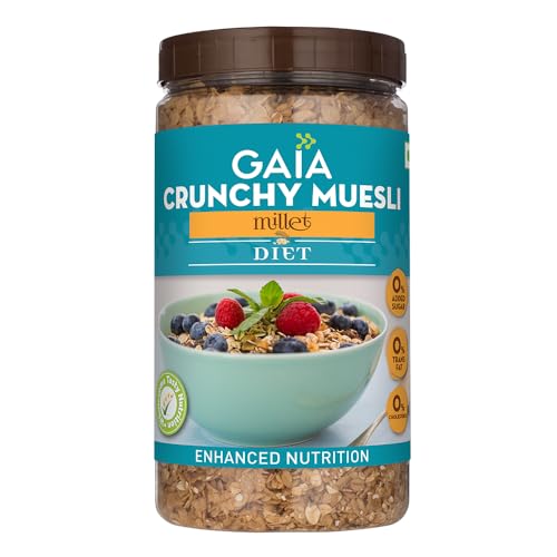 Image of GAIA Diet Millet Muesli | Gluten Free | Millet Cereal | No added Sugar | High Fibre | Zero Trans Fat | Mineral Rich, Healthy Breakfast 1KG jar