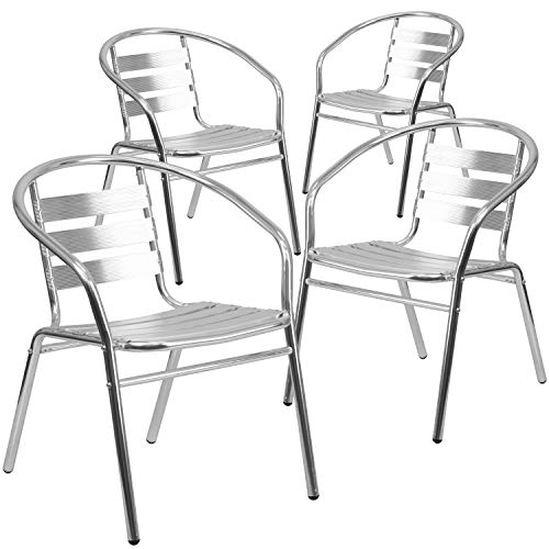 Flash Furniture 4 Pack Commercial Aluminum Indoor-Outdoor Restaurant Stack Chair With Triple Slat Back And Arms #TOP2