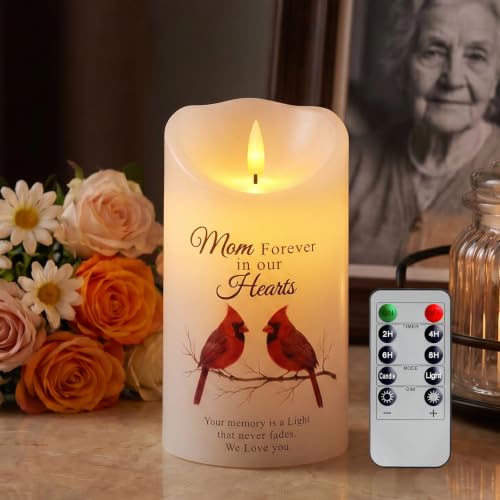Image of Homemory Cardinal Memorial Candle, Flameless Sympathy Gifts for Loss of Loved One, Real Wax LED Candle with Remote, Bereavement Gifts, Remembrance Gift for Loss of Mother & Family