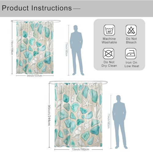 Rideau de douche extra long 183x243cm en polyester imperméable motif plage turquoise