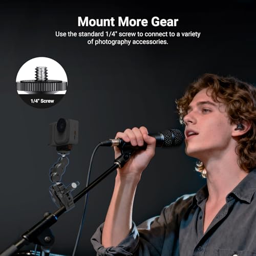 Image of NEEWER Magnetic Mobile Phone Holder with Super Clamp, Adjustable Metal Holder with 1 /4 Inch Screw and Ball Heads, Magic Arm Compatible with MagSafe iPhone for Pole, Tripod, Microphone Stand, Table