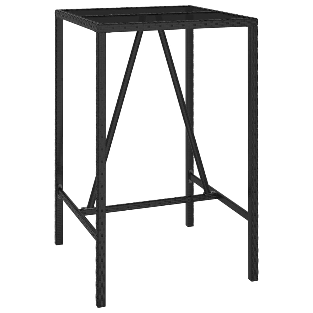 Juego de muebles de jardín de 3 piezas, polirratán, color negro, con mesa y taburetes para terraza, balcón, jardín, exterior, muebles con tablero de cristal duro, resistente a la intemperie