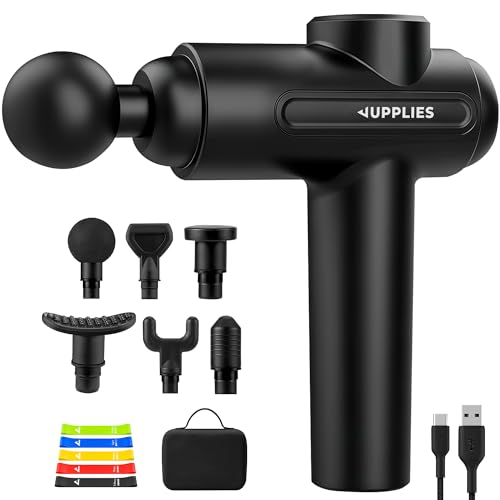 JUPPLIES Pistola de Masaje Muscular 30 Velocidades - 6 Cabezales, Silenciosa, 5H Autonomía, Pantalla Táctil LCD, Estuche y Carga USB-C | Masajeador Cervical y Espalda Profesional (Pistola + 5 Bandas) JUPPLIES Pistola de Masaje Muscular 30 Velocidades - 6 Cabezales, Silenciosa, 5H Autonomía, Pantalla Táctil LCD, Estuche y Carga USB-C | Masajeador Cervical y Espalda Profesional (Pistola + 5 Bandas)
