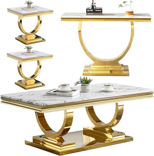Goujxcy Coffee Tables Set of 4 for Living Room, Marble